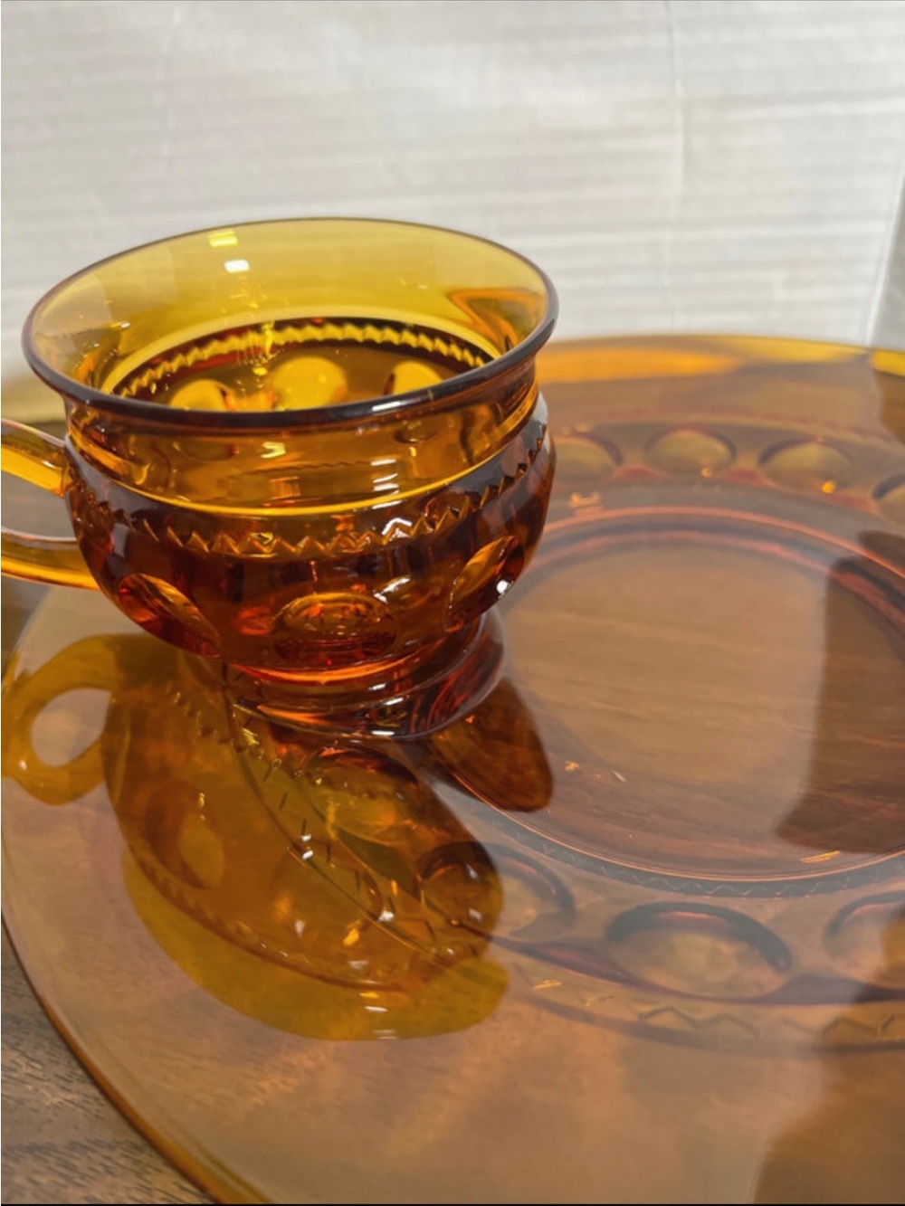 Indian Amber Glass Cups and Saucer Set - in Kings Crown thumb print